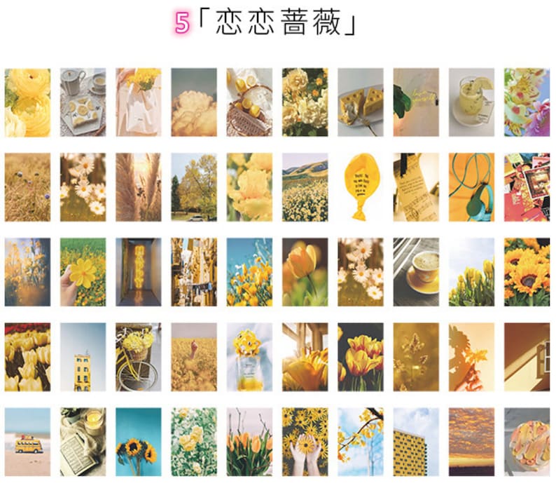 May include: A set of 36 yellow aesthetic scrapbook papers featuring various images of flowers, nature, and everyday objects. The paper is perfect for adding a touch of sunshine to your crafts.