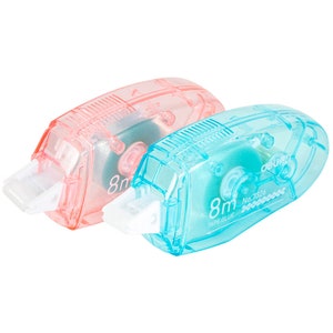 May include: Two tape dispensers, one pink and one blue, with a white applicator and the text "8m Tape Glue" and "No. 7326" on the blue dispenser.