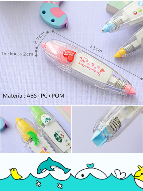 6Pcs DIY Lace Correction Decoration Tape Pen, Cute Erasers Magic Pens,  Press Type Decorative Pen Creative Cartoon Animal Pattern Scrapbook Sticker