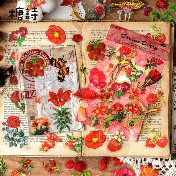 6 Packs Scrapbook Stickers Flower Stickers Decoration Sticker Planner  Stickers Assorted in Plant Stickers Clear PET for Scrapbooking Diary Album
