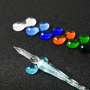2 pièces/ensemble, porte-stylo en verre, accessoires pour stylo de calligraphie en verre, accessoires pour stylo, bleu, vert, support orange, rentrée des classes, fournitures scolaires