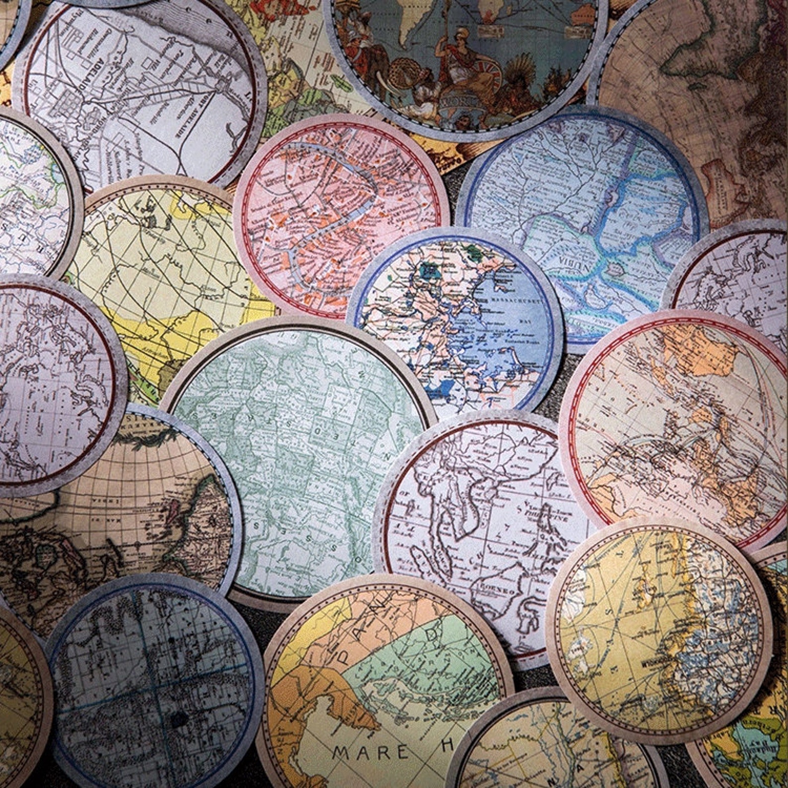 Printable Stickers Map 30pcs, World Map Stickers, Retro Style Stickers, Map Stickers, Planner ...