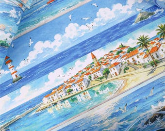 Ruban adhésif décoratif (washi tape) à motifs de paysages, d'océan, de mer, de plantes, ruban de masquage, ruban adhésif décoratif pastel, thèmes nature