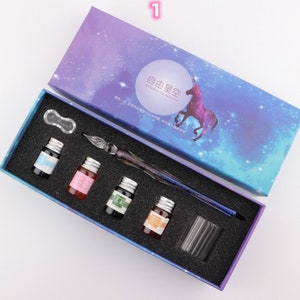 Conjunto de canetas de vidro Starry Sky, caligrafia de vidro gradiente de duas cores, volta às aulas, presente para amigos, conjuntos de canetas de vidro, caneta de vidro com tinta
