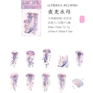 20pcs, jellyfish stickers, jellyfish, sea stickers, colorful stickers, kawaii, scrapbook sticker, sticker set 5