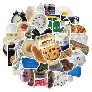 50 pcs, autocollants alimentaires, biscuits, lait, pain, crème glacée, horloge, gâteau, autocollants pour bagages, papeterie kawaii, autocollants pour album, lot d'autocollants