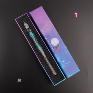 Ensemble de stylos en verre Ciel étoilé, Calligraphie sur verre dégradé bicolore, Rentrée des classes, Stylo de calligraphie sur verre, Coffret cadeau stylos en verre, Stylo trempette en verre