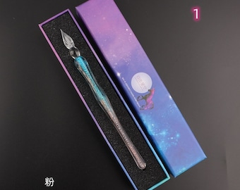 Ensemble de stylos en verre Ciel étoilé, Calligraphie sur verre dégradé bicolore, Rentrée des classes, Stylo de calligraphie sur verre, Coffret cadeau stylos en verre, Stylo trempette en verre