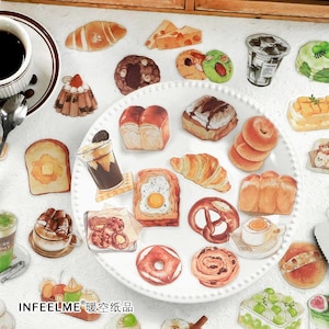 20 piezas, pegatinas de comida, pegatinas de PET, pegatinas de snacks, pegatinas para pasteles, pegatinas de pan, pegatinas de planificador, pegatinas de diario, pegatinas para álbumes de recortes, decoración