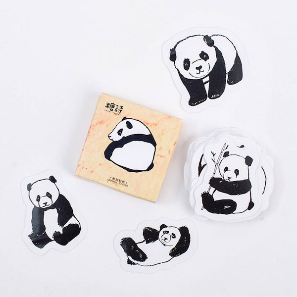 Stickers panda, 45 pièces, autocollants animaux, panda mignon, flocons d'autocollants, autocollant pour agenda, papeterie kawaii, album de coupures, journal intime, autocollant mignon