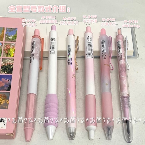 6pcs/set, Retractable Gel Pen, Pink Planner Pens, Kawaii