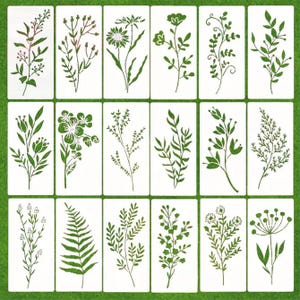 18個、Bullet Journalステンシル、花のステンシル、植物、プランナーステンシル、プラスチックステンシル、ギフト、スクラップブック、テンプレート、新学期用品