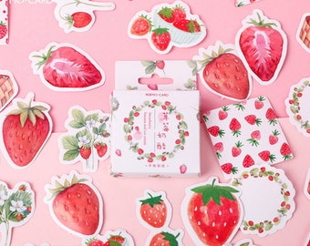45pcs, strawberry sticker, fruit sticker, sticker flakes, Planner Sticker, kawaii stationary, Scrapbook Sticker, journal, cute stickers