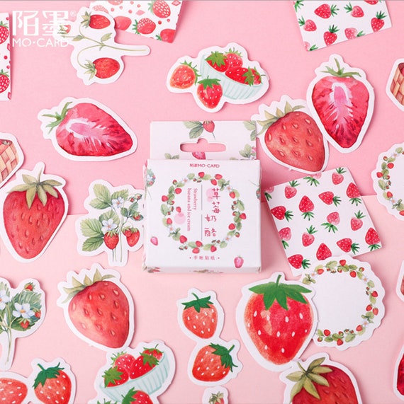 45pcs, strawberry sticker, fruit sticker, sticker flakes, Planner Sticker, kawaii stationary, Scrapbook Sticker, journal, cute stickers