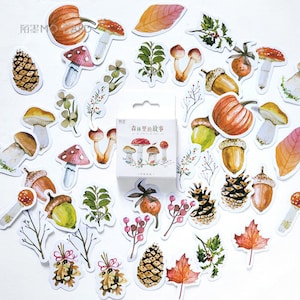 46 pcs, autocollants champignons, autocollant plante, fête des champignons, autocollant pour agenda, autocollants décoratifs, papeterie kawaii, autocollant album, feuilles