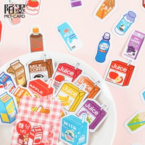 45 pezzi, adesivi per bevande, fiocchi di adesivi, bevande, adesivi per pianificatori, cancelleria kawaii, album di ritagli, set di adesivi