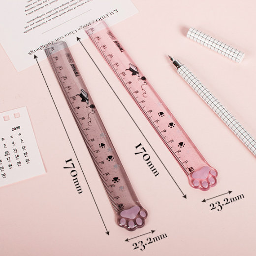 Regla 15cm Con Forma De Garra De Gato - Rosa, Plástico Duradero Para Dibujo Y Medición