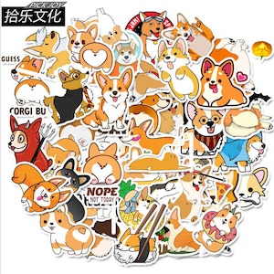 50 pcs, autocollants corgi, chien, autocollants de valise, autocollant imperméable, autocollants de bagage, papeterie kawaii, autocollant de scrapbooking, lot d'autocollants