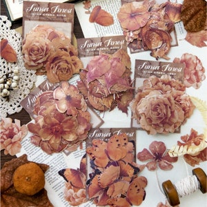 45 piezas, pegatinas de flores, pegatinas de plantas, pegatinas bonitas, hojas caídas, mariposas, pegatinas de planificador, paquete de pegatinas, álbum de recortes, temas de la naturaleza