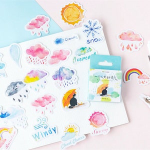 46 stks, weerstickers, wolkenstickers, regen, zon, kat, regenboog, plakboeksticker, dagboek, plannersticker, leuke stickers, stickerset
