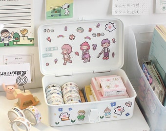 Ins Style White Box, storage box, organiser box, Containers, stickers storage, washi tape storage, memo pad, stationery storage, sticky note