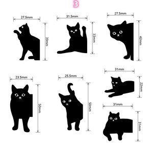 K&ouml;nnte beinhalten: Sechs schwarze Katzen-Silhouetten-Papier-Lesezeichen in verschiedenen Posen. Die Lesezeichen sind etwa 5-8 cm hoch und 2,5-5 cm breit.
