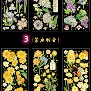 3 sheets, Gold Foil Stickers, strawberry decorations, various flowers stickers, PET stickers, photo album decoration, Scrapbook Sticker image 10