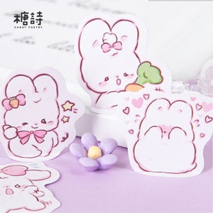 45 piezas, pegatinas de conejo, pegatinas de animales, copos de pegatinas, pegatinas para planificador, papelería kawaii, álbum de recortes, diario, pegatinas lindas, juego de pegatinas