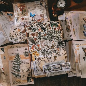 200 pcs, papier journal indésirable, autocollants de fleurs, papier de scrapbooking, papillons, plantes, décoration d'album photo, coloré, autocollant mignon, journal