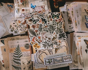 200 Stück, buntes Junk Journal Papier, Blumen Sticker, Scrapbook Papier, Schmetterlinge, Pflanzen, Fotoalbum Dekoration, süsse Sticker, Journal