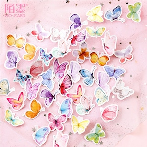 46 pezzi, adesivi a forma di farfalla, adesivi a forma di animale, adesivi bellissimi, colorati, adesivi per planner, cancelleria kawaii, album, carini, set di adesivi
