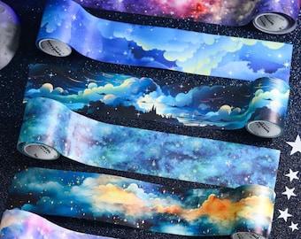 50mmx2m, star, starry night washi tape, cloud washi tape, gold foil, wrapping Washi Tape, release paper, Gift Wrap Tape