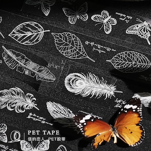 Schönes Tape, PET Tape, Blätter, Federn, Schmetterlinge, Masking Tape, 30mmx3m, Natur, Tape, Natur Tape, 30mmx3m