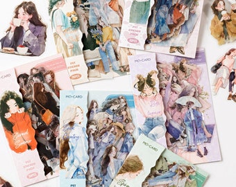 30 pcs, autocollants fille, jolie fille, fashion girl, autocollant pour agenda, papeterie kawaii, autocollant de scrapbooking, animal de compagnie, autocollant mignon, lot d'autocollants
