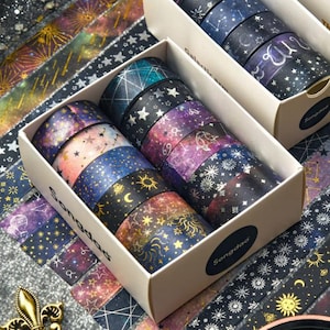 Galaxy Washi Tape, Cosmic Washi Tape, Universe, Gold Foil, Sky, Masking Tape, 15mm, Gift Wrap Tape, Starry Night, Planet