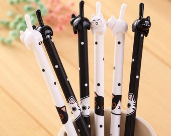 Cat pens, set of 2, Cute Cat Gel Pen, Cartoon pen, Kawaii Stationary, Cute Pens, sign pen, gel ink pen, Planner Pen, Black Gel Pens, Kawaii