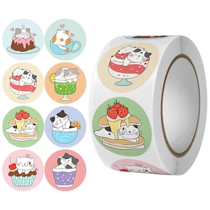 500pcs, Cute Cat Stickers, fruit stickers, dessert sticker,Packaging Supplies, Stickers for Small Business, Round Stickers, sealing stickers