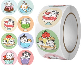 500pcs, Cute Cat Stickers, fruit stickers, dessert sticker,Packaging Supplies, Stickers for Small Business, Round Stickers, sealing stickers