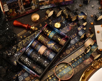 36 rollos, cinta washi de galaxia, cinta washi cósmica, cinta washi del universo, lámina dorada, cielo, cinta de enmascarar, cinta para envolver regalos, noche estrellada, planeta