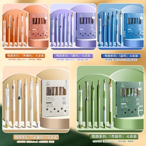 Set da 6 pezzi, penna gel, penne per pianificatori, cancelleria kawaii, penne carine, penna per cartelli, penne gel nere, penna evidenziatore, penne estetiche, materiale scolastico