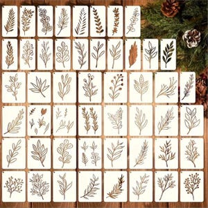 50個、バレットジャーナルステンシル、葉っぱのステンシル、植物、プランナーステンシル、プラスチックステンシル、ギフト、スクラップブック、テンプレート、新学期用品