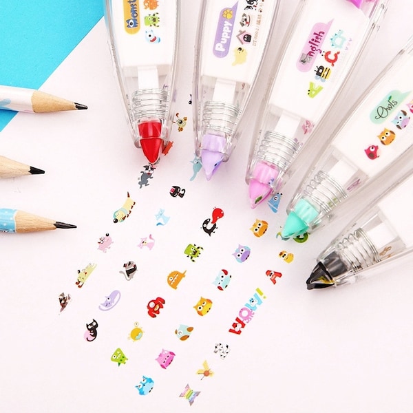 Deco Tape pen, Decorative Correction Tape, Stationary Tape, pen tape, marking pen, Cute Kawaii tape pen, Dog Letter Cat Owl Monster