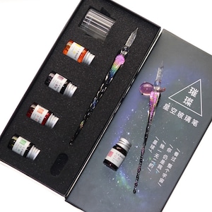Ensemble de stylos étoilés calligraphie sur verre, coffret cadeau stylos en verre, cadeau pour un ami, ensembles de stylos à trempette en verre, stylo en verre avec encre, retour à l'école, coloré
