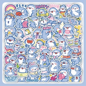 60 peças, adesivos fofos de tubarão, adesivos para mala, animais fofos, adesivos à prova d'água, adesivos para bagagem, artigos de papelaria kawaii, conjunto de adesivos