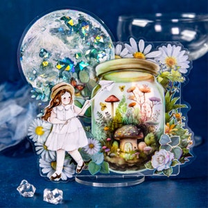 10 piezas, lindas pegatinas de niña, pegatinas de flores, pegatinas de hongos, decoración de álbumes de fotos, pegatinas de PET, papelería kawaii, pegatinas para álbumes de recortes, juego de pegatinas