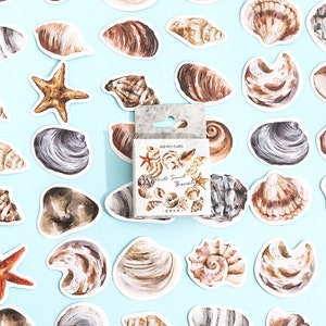 46 pezzi, adesivi a forma di conchiglia, cancelleria kawaii, fiocchi adesivi, adesivi per album, adesivi per diario, adesivi carini, set di adesivi, temi naturalistici