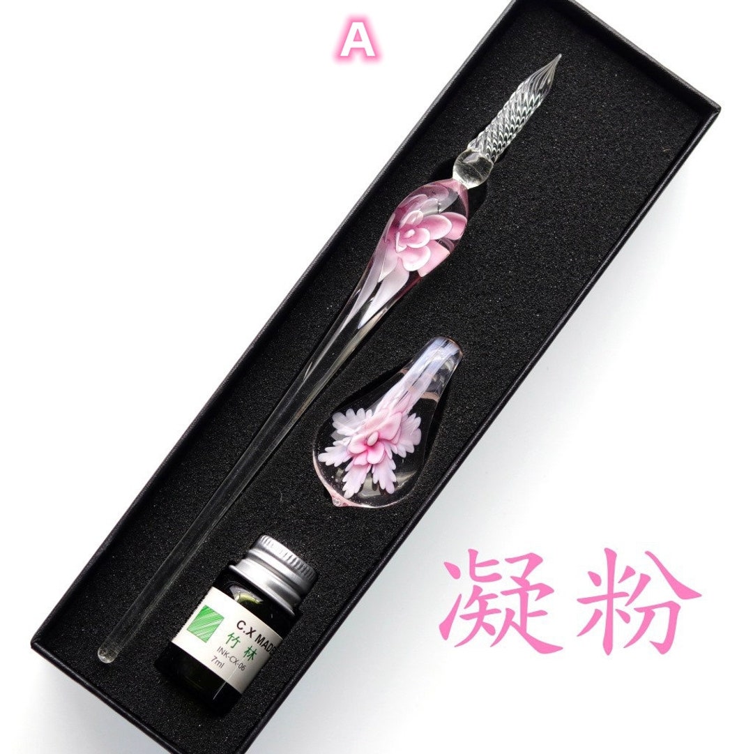 Grofry Glass Pen ,Glass Dip Pen Faux Crystal Ink Signature Inside Flower  for Writing Art Decor Gift