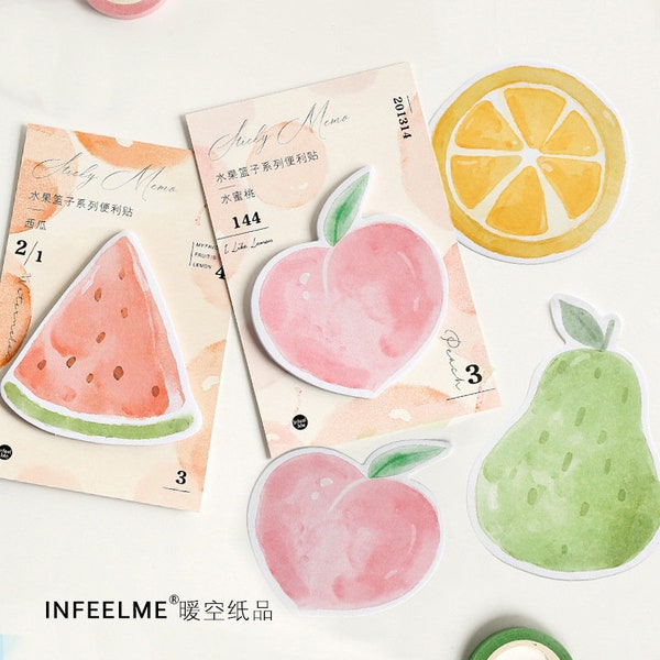 30sheets, Fruit Sticky Notes, Lemon, pear, peach, watermelon, bookmark, planner memo, to do sticky notes, Kawaii Notepad, cute memo pad