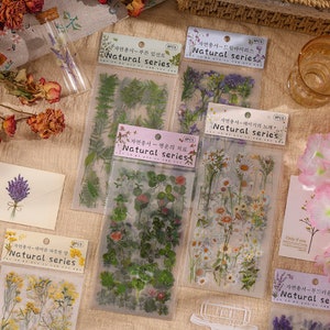 6 fogli, adesivi fiori, adesivi piante, adesivi planner, adesivi decorativi, cancelleria kawaii, temi natura