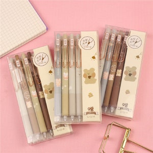 4 pcs gel pen+2pcs refill, 0.5mm, Bear pen, school supplies, Bear gel pen, retractable, stationary, cute gel pen, planner, back to school